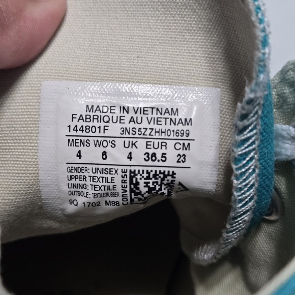 Converse Chuck Taylor All Star Hi Top Sneakers Aqua Blue Turquoise Men 4 Women 6 - Picture 3 of 8